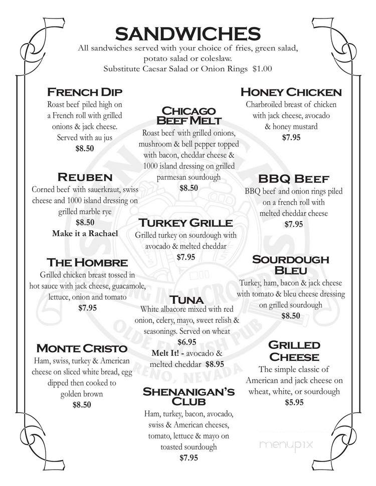 Shenanigan's Old English Pub - Reno, NV menu_pic