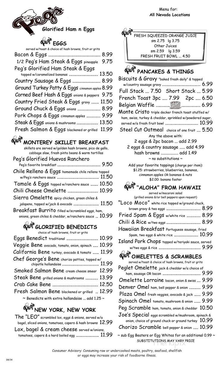 Peg's Glorified Ham n Eggs - Reno, NV menu_pic