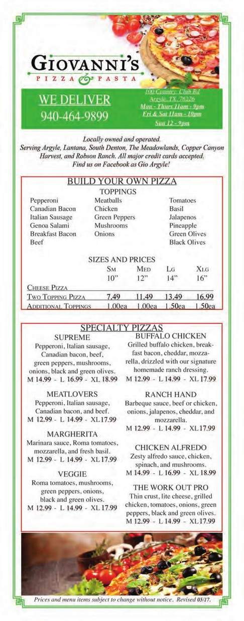 Giovanni's - Argyle, TX menu_pic