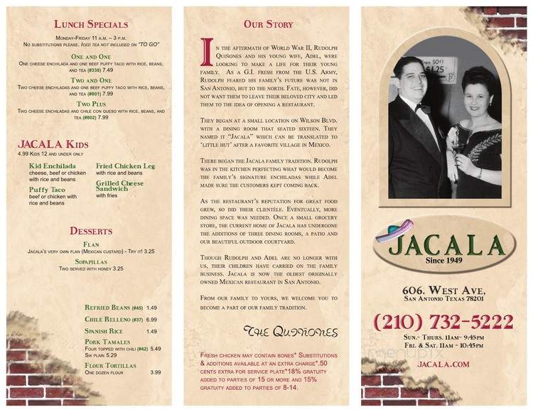 Jacala Mexican Restaurant - San Antonio, TX menu_pic