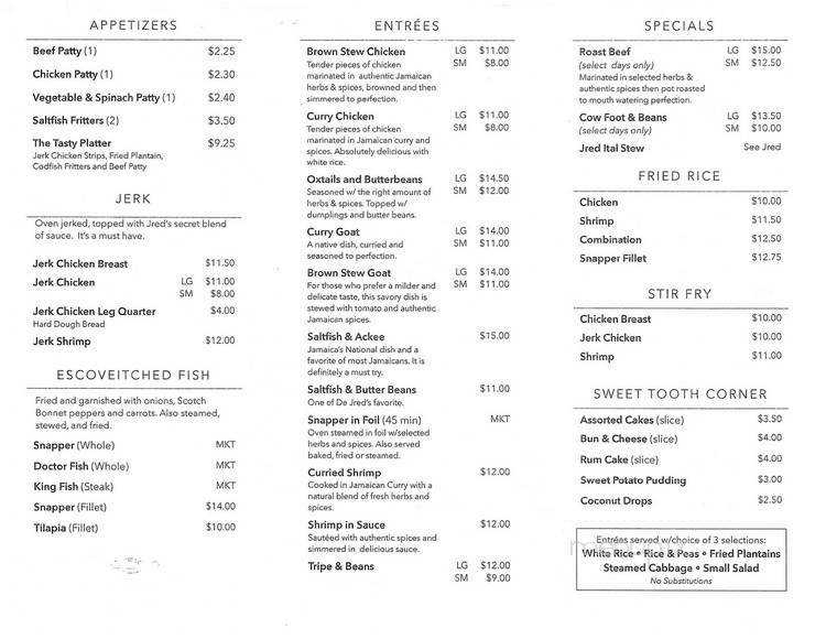 De-Jred Fine Jamaican Cuisine - Skokie, IL menu_pic