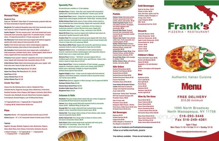 Frank's Pizza Restaurant - North Massapequa, NY menu_pic