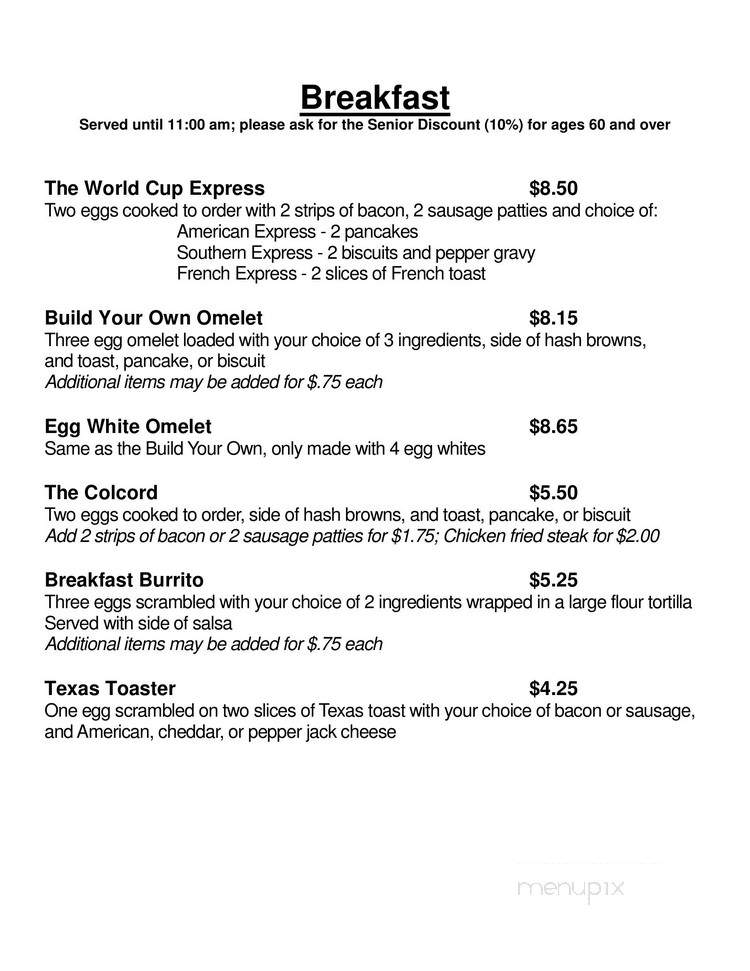 World Cup Cafe - Waco, TX menu_pic