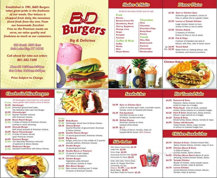 B & D Burgers - Salt Lake City, UT menu_pic