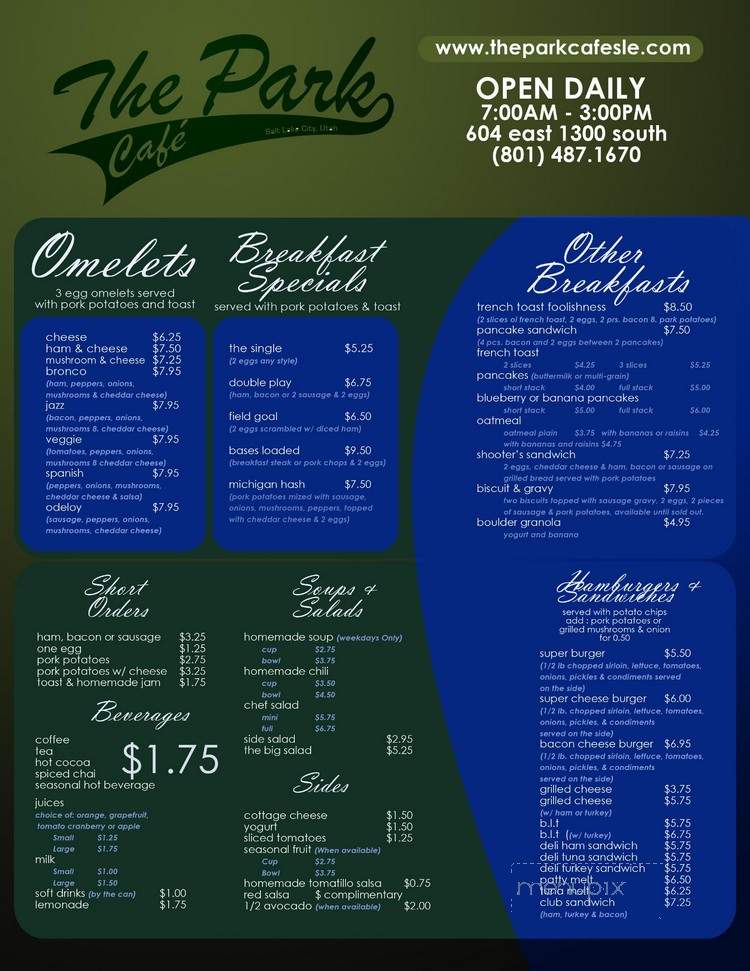 Park Cafe - Salt Lake City, UT menu_pic