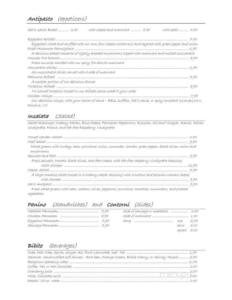 Sal's South - Wallingford, VT menu_pic