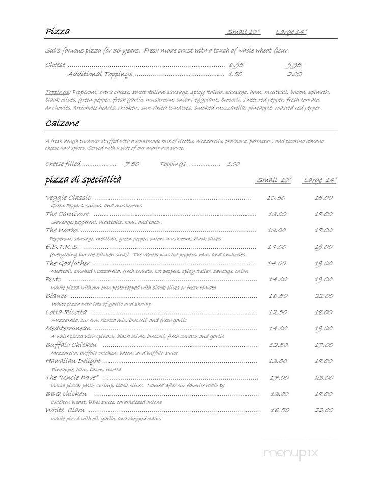 Sal's South - Wallingford, VT menu_pic