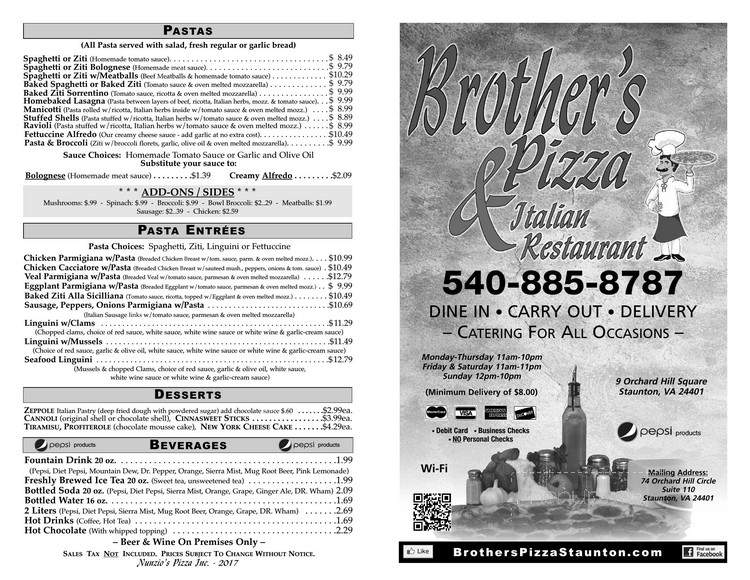 Brothers Pizza & Italian Restaurant - Staunton, VA menu_pic