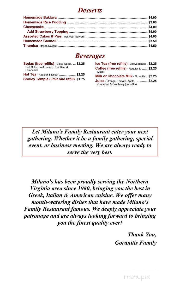 Milano's Famly Restaurant - Springfield, VA