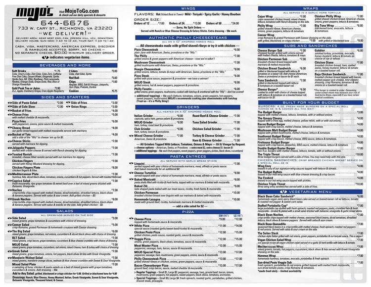 Mojo's Philadeli - Richmond, VA menu_pic