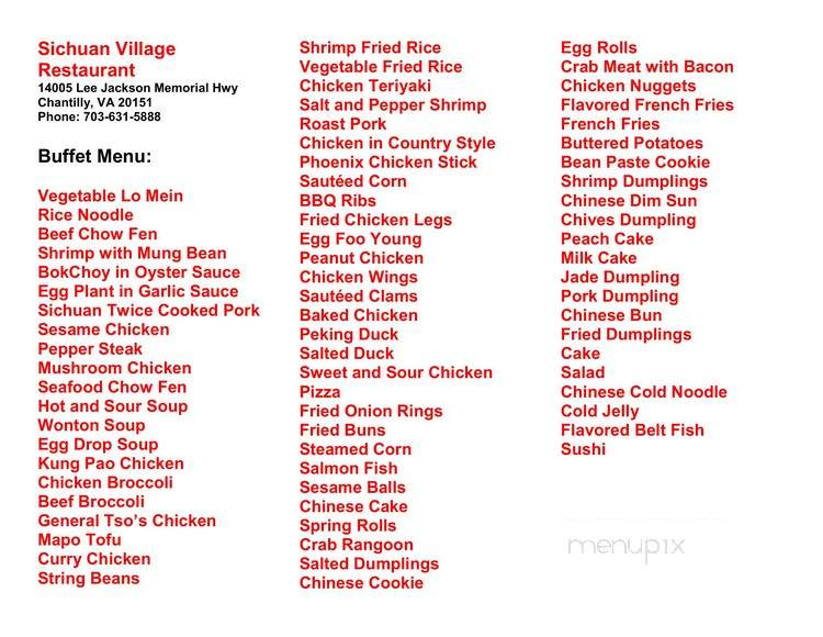 Sichuan Village - Chantilly, VA menu_pic