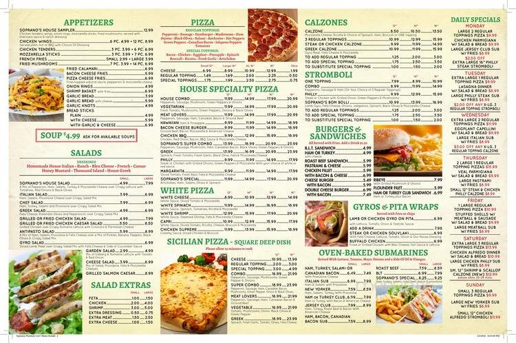 Soprano Family Italian Restaurant - Newport News, VA menu_pic