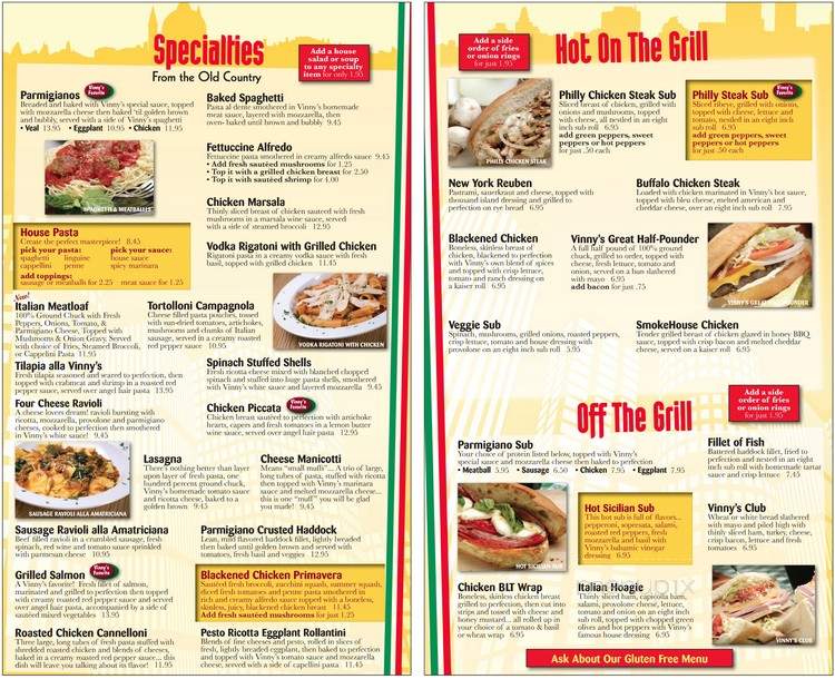 Vinny's Italian Grill & Pizzeria - Fredericksburg, VA menu_pic