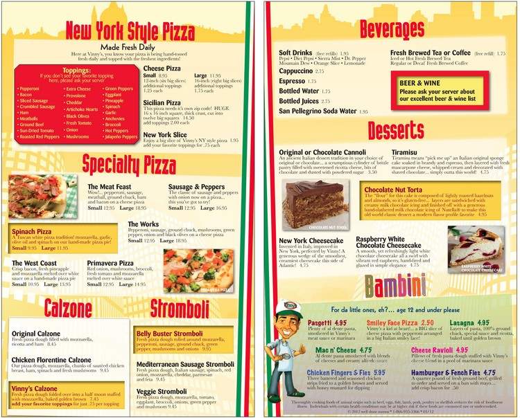 Vinny's Italian Grill & Pizzeria - Fredericksburg, VA menu_pic
