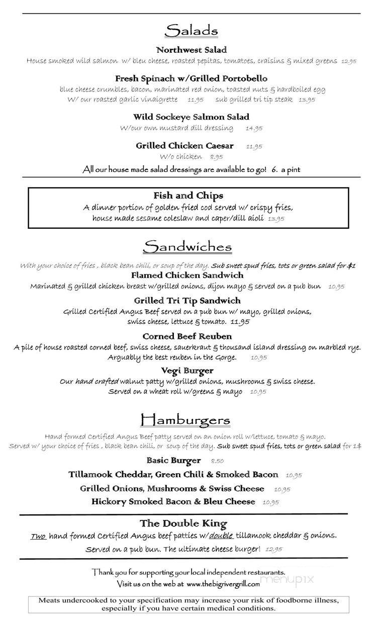 Big River Grill - Stevenson, WA menu_pic