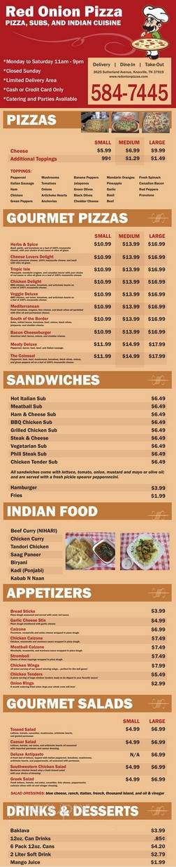 Red Onion Pizza & Subs - Knoxville, TN menu_pic