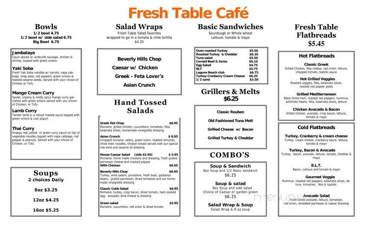 Fresh Table Cafe - Seattle, WA menu_pic