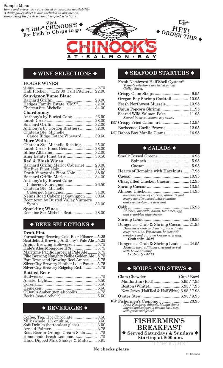 Chinook's At Salmon Bay - Seattle, WA menu_pic