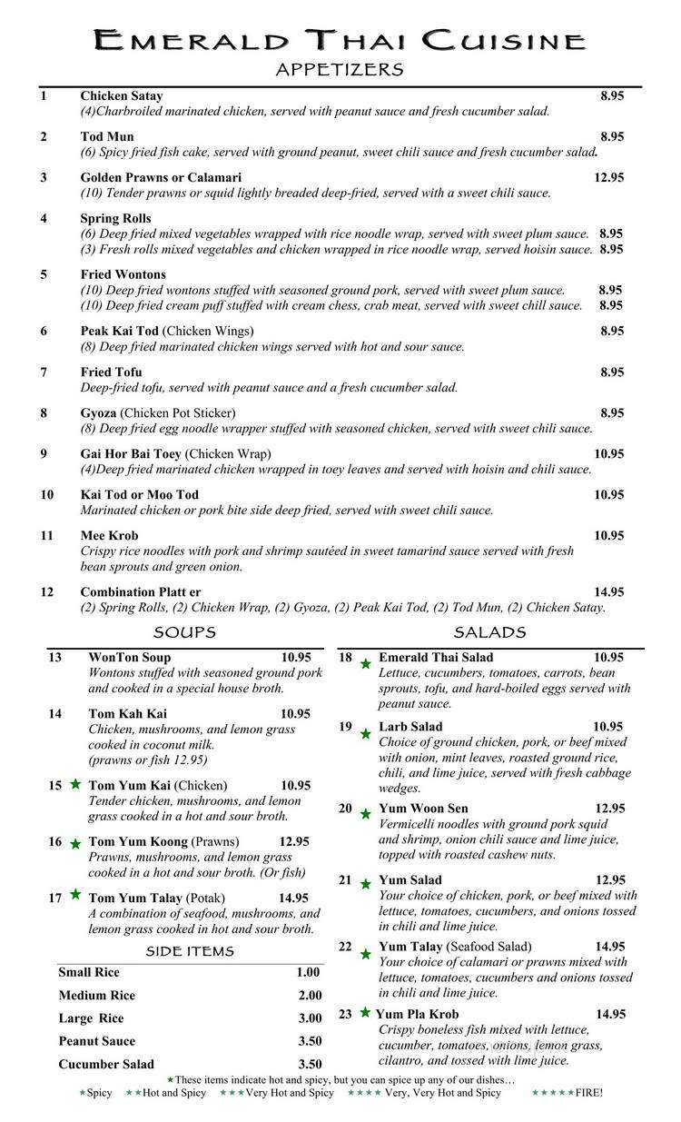 Emerald Thai Cuisine - Des Moines, WA menu_pic