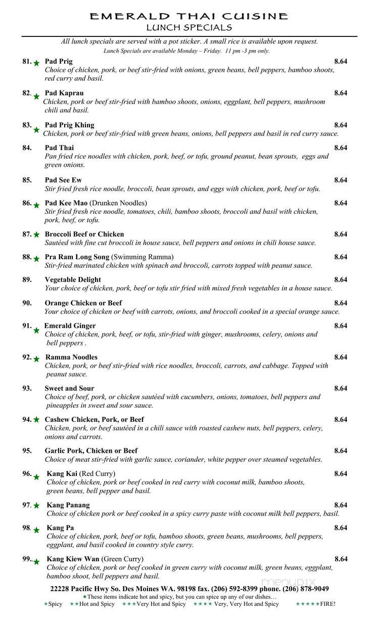 Emerald Thai Cuisine - Des Moines, WA menu_pic