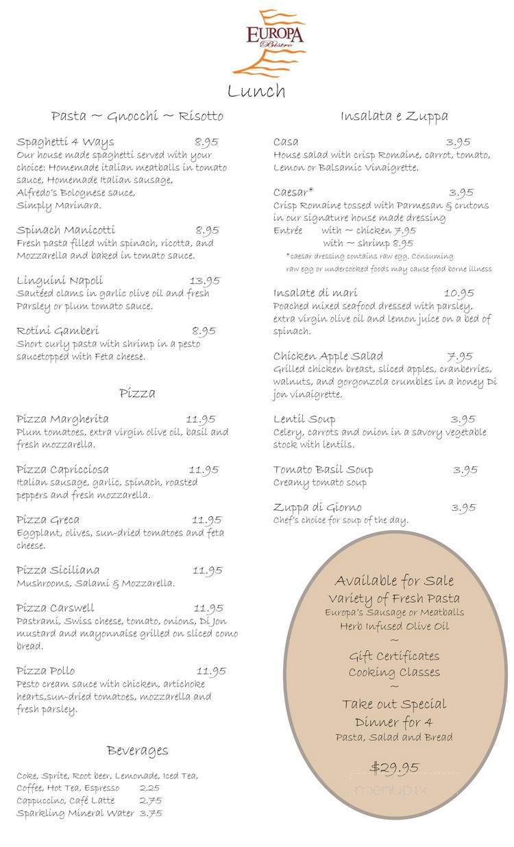 Europa Bistro - Tacoma, WA menu_pic