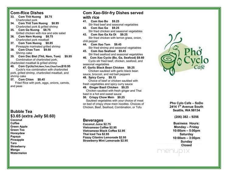 Pho Cyclo Cafe - Seattle, WA menu_pic