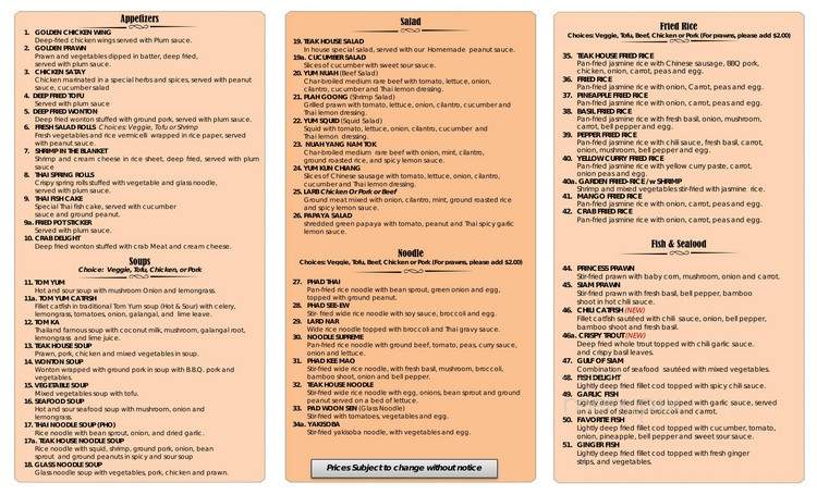 Teak House - Normandy Park, WA menu_pic