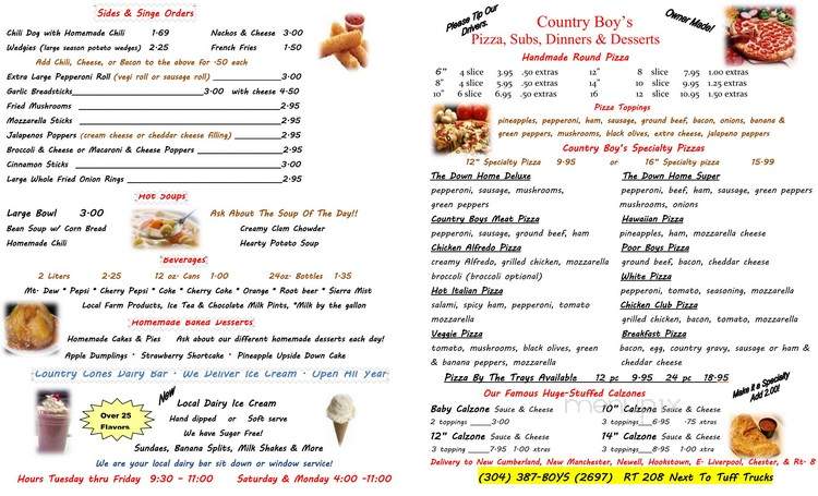 Country Boys Pizza & Subs - New Cumberland, WV menu_pic