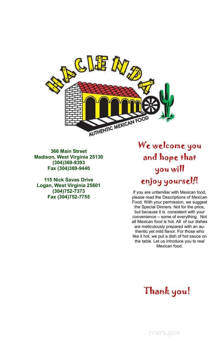 Hacienda Mexican Restaurant - Madison, WV menu_pic
