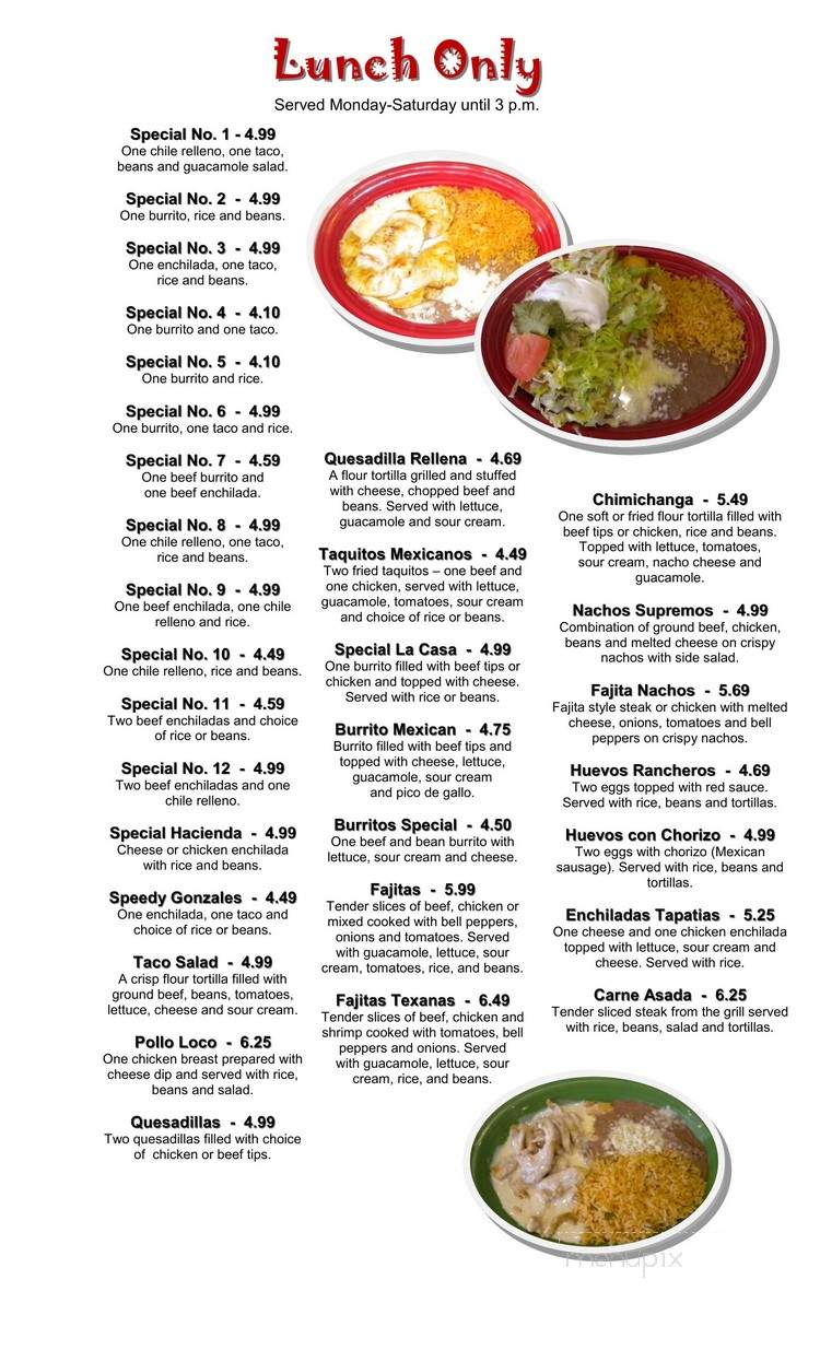 Hacienda Mexican Restaurant - Madison, WV menu_pic