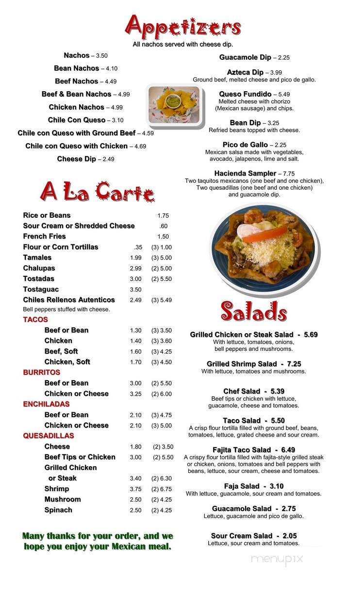 Hacienda Mexican Restaurant - Madison, WV menu_pic