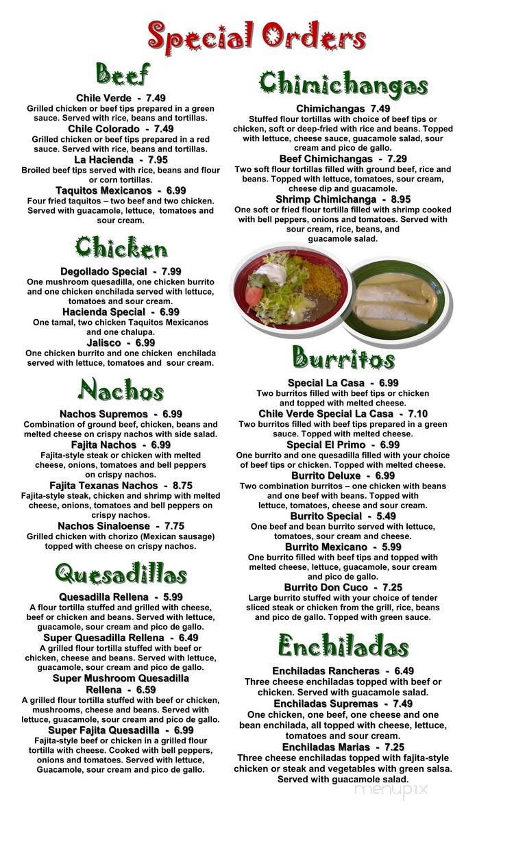 Hacienda Mexican Restaurant - Madison, WV menu_pic