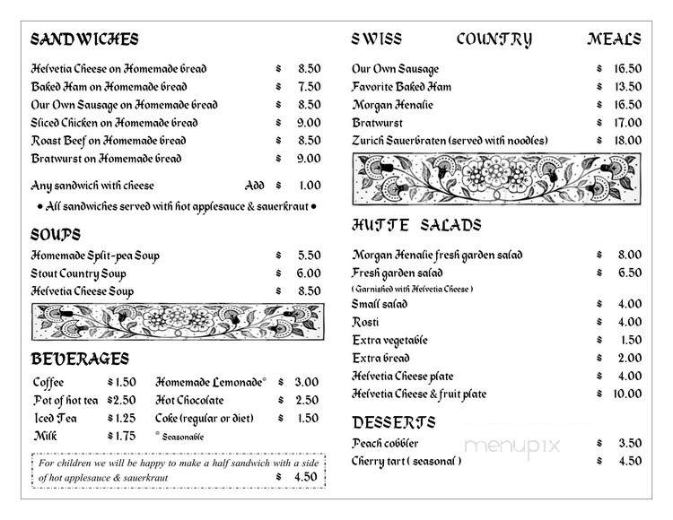 Helvetia Hutte Restaurant - Helvetia, WV menu_pic