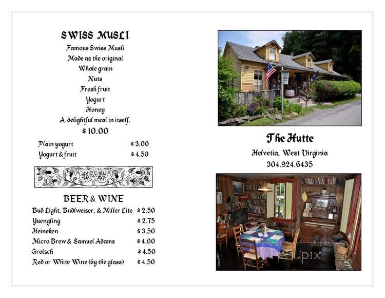 Helvetia Hutte Restaurant - Helvetia, WV menu_pic