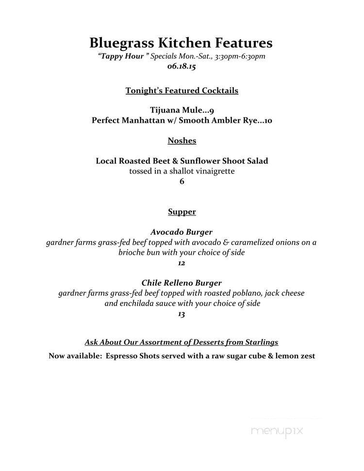 Bluegrass Kitchen - Charleston, WV menu_pic
