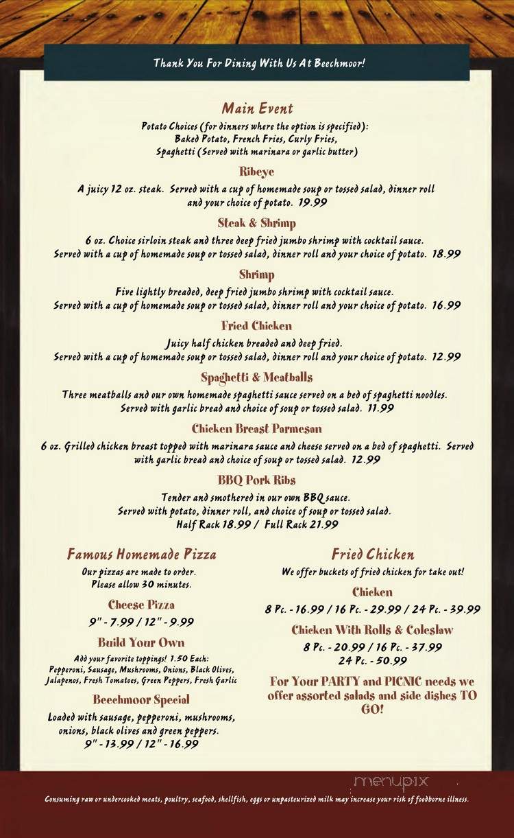 Beechmoor Restaurant & Lounge - Stone Lake, WI menu_pic
