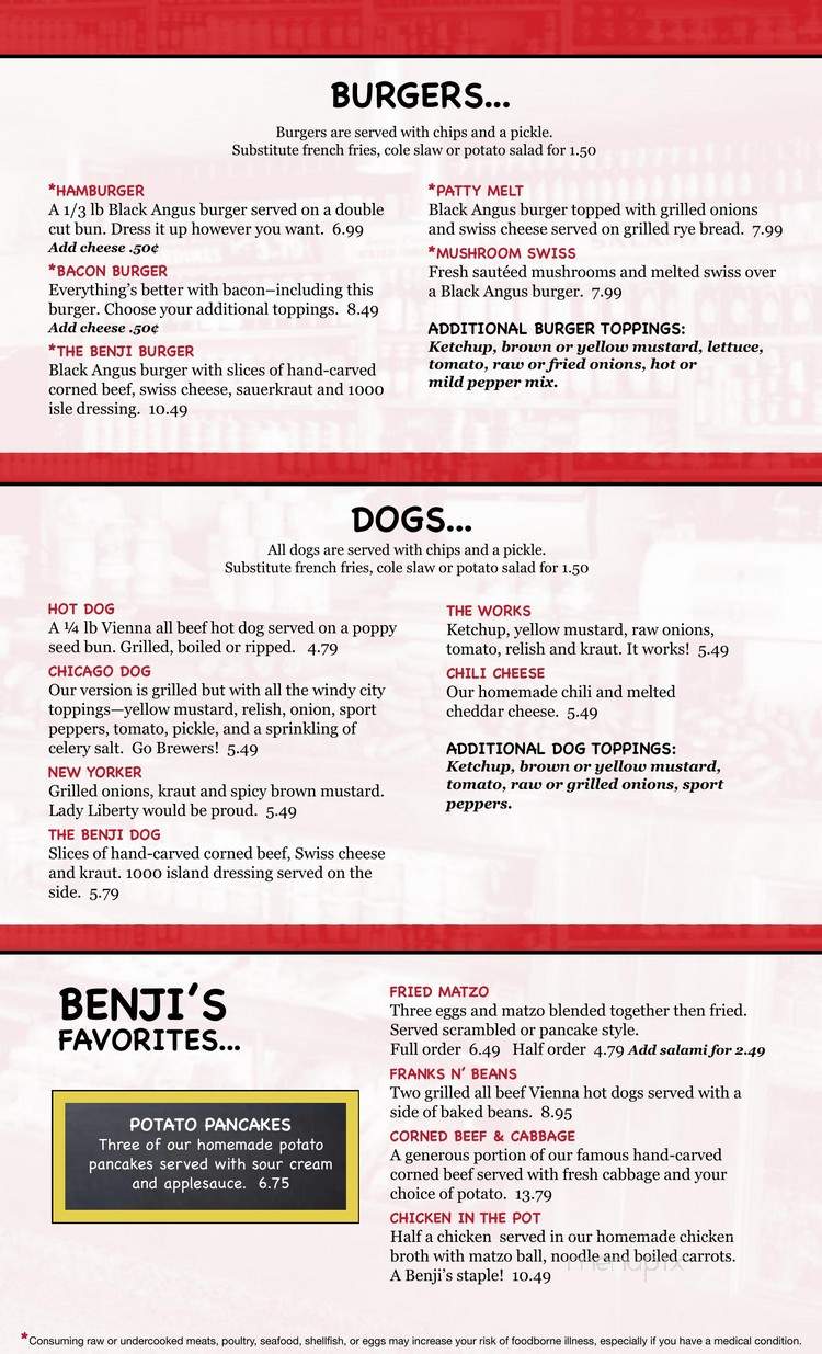 Benji's Delicatessen & Restaurant - Milwaukee, WI menu_pic