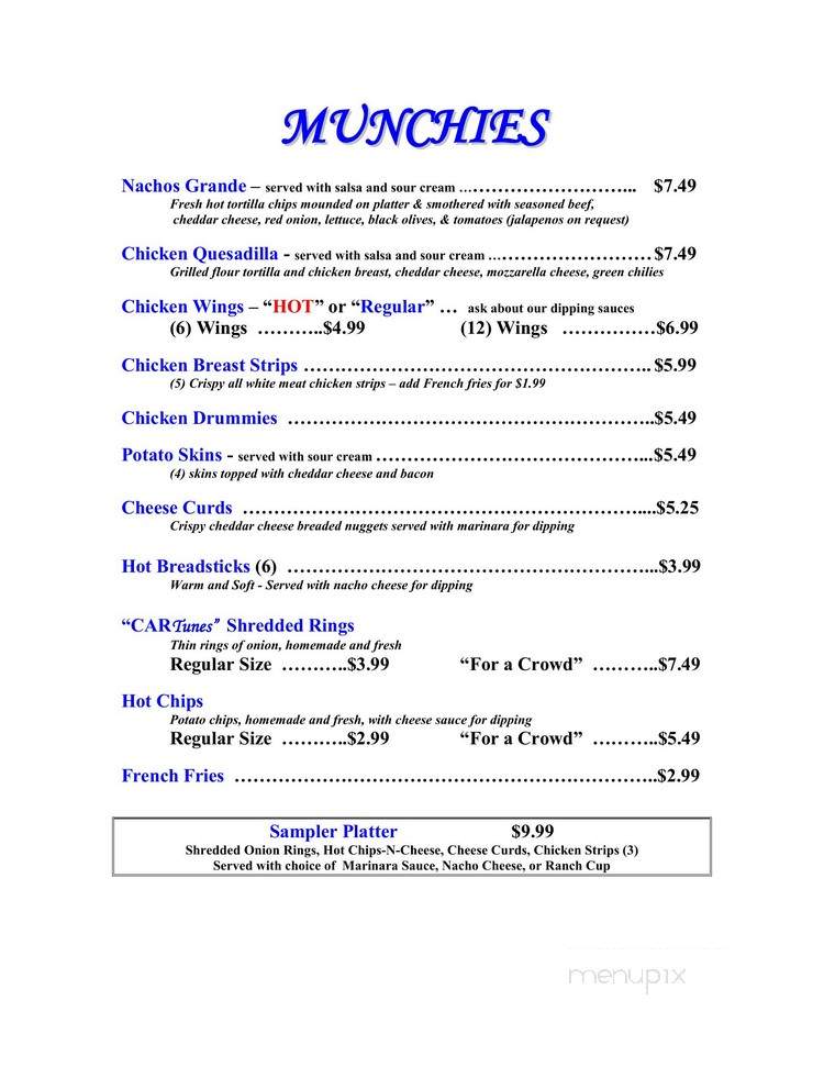 Cartunes Grill & Bar - Beloit, WI menu_pic
