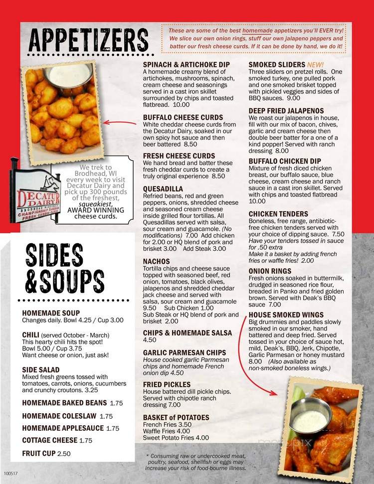 Deaks Pub & Grill - Stoughton, WI menu_pic