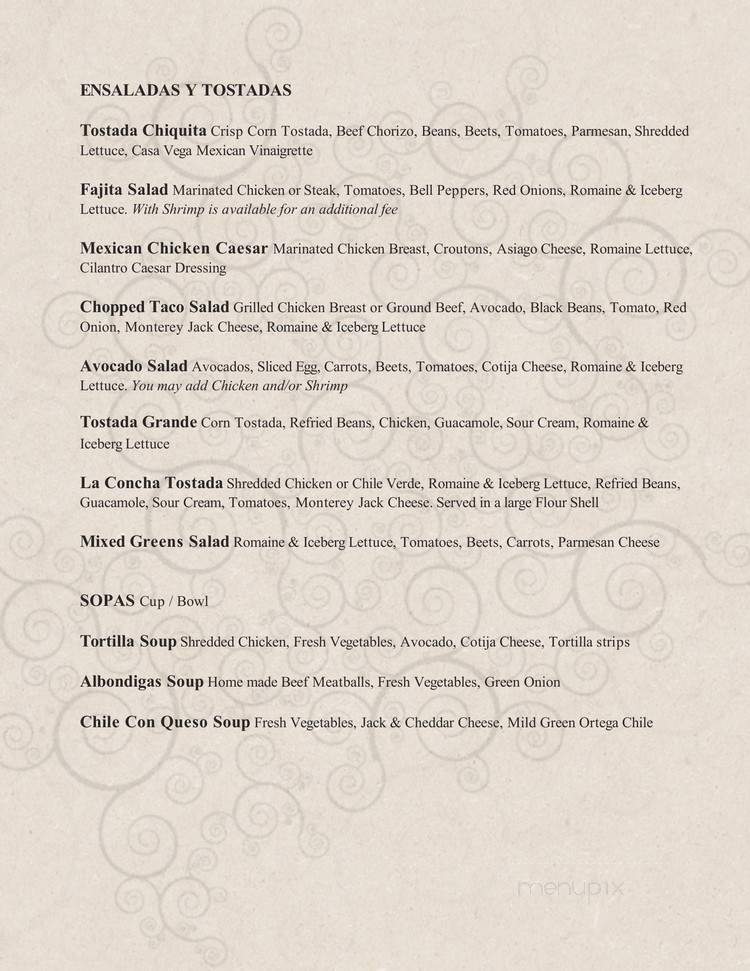 Casa Vega - Sherman Oaks, CA menu_pic