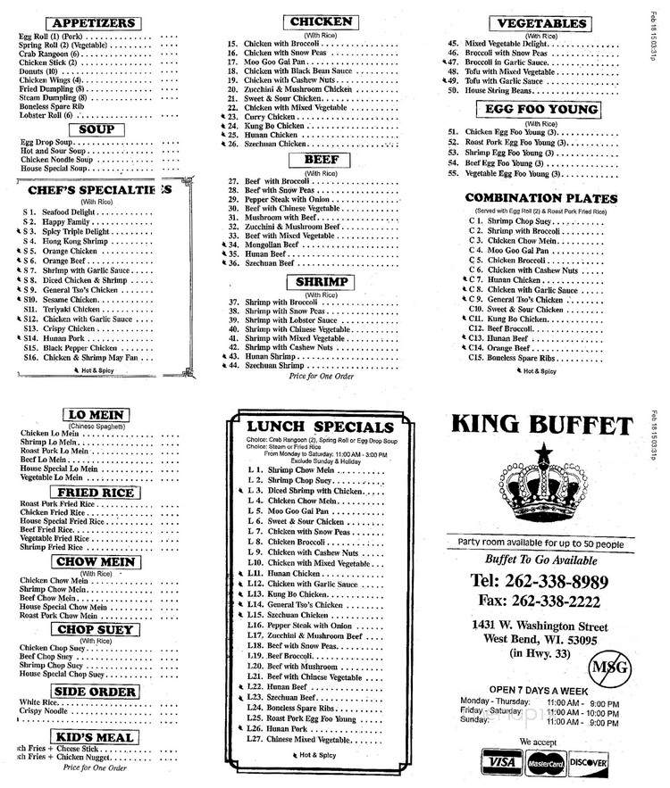 King Buffet - West Bend, WI menu_pic