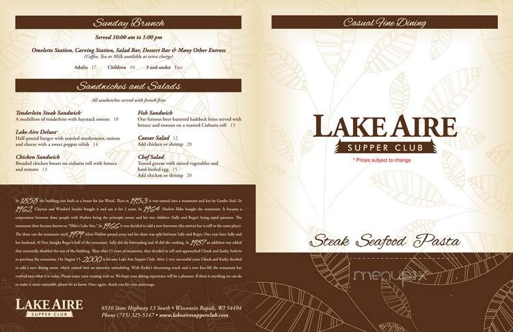 Lake Aire Supper Club - Wisconsin Rapids, WI menu_pic
