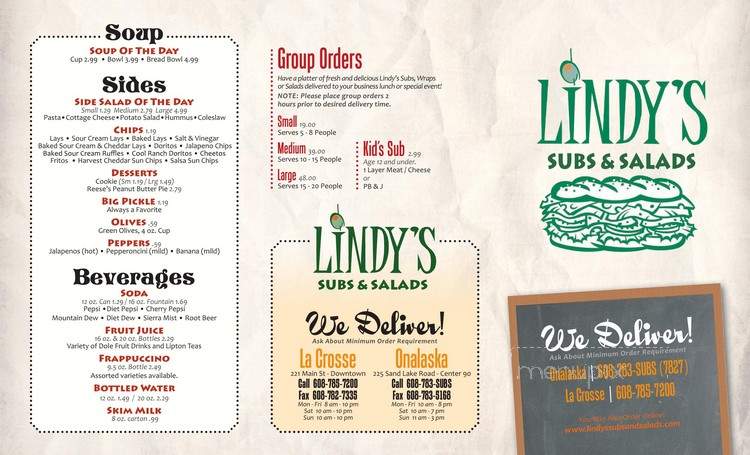 Lindy's Subs & Salads - La Crosse, WI menu_pic