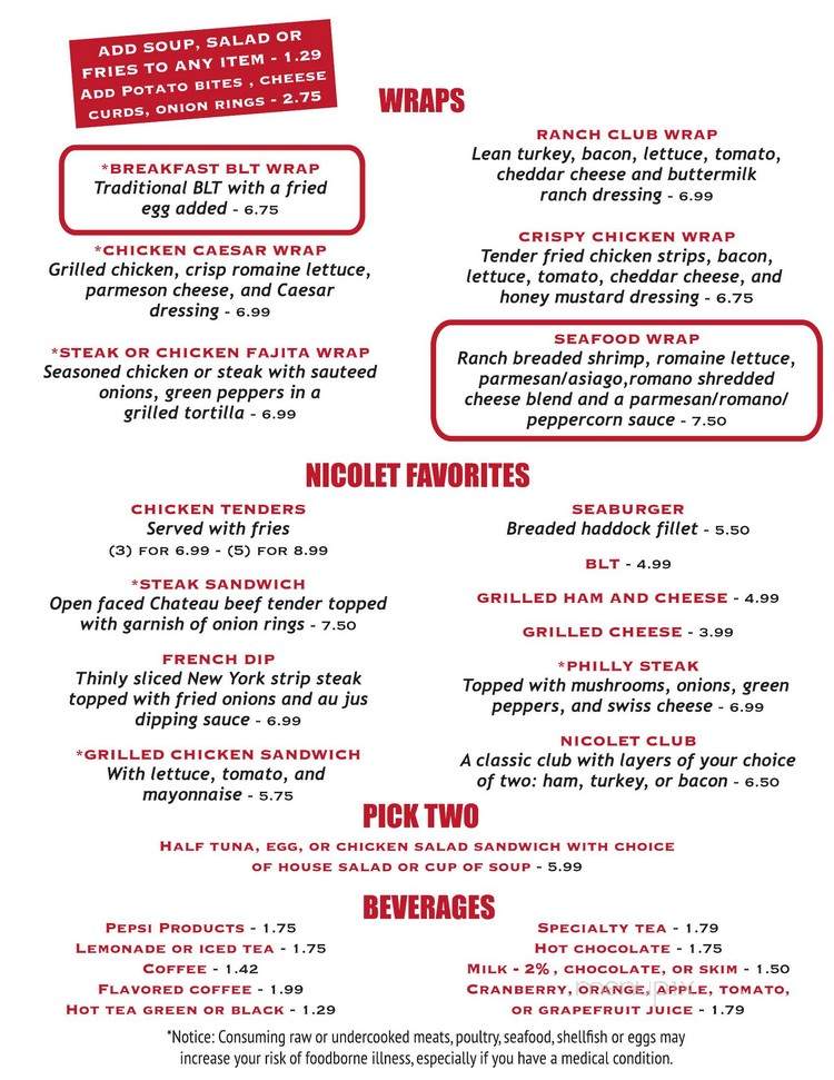 Nicolet Restaurant - De Pere, WI menu_pic