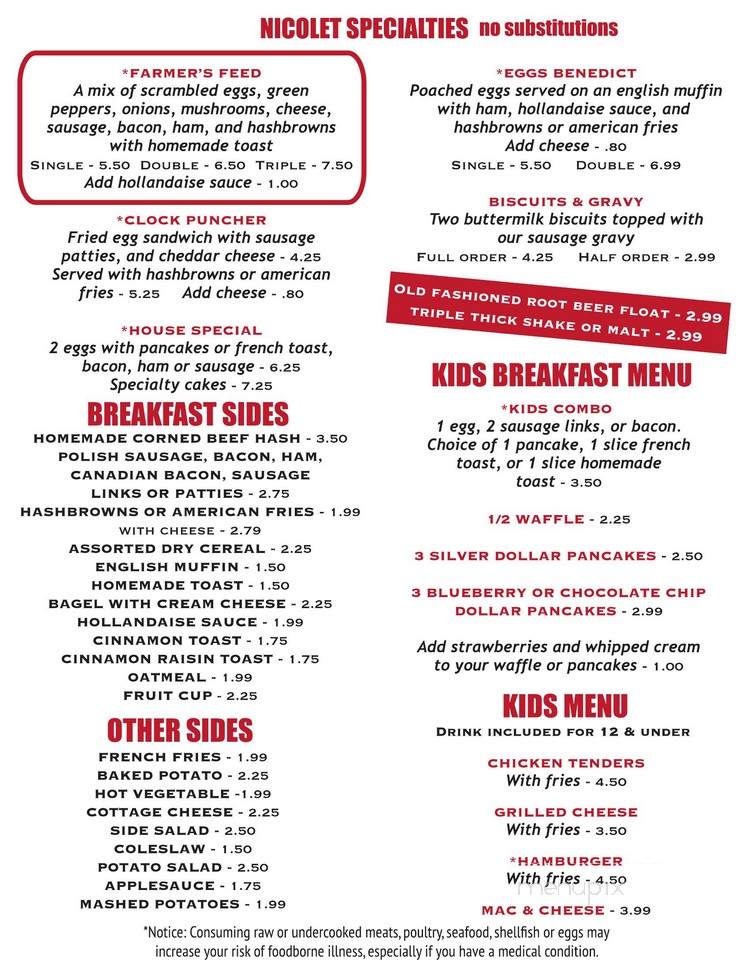 Nicolet Restaurant - De Pere, WI menu_pic