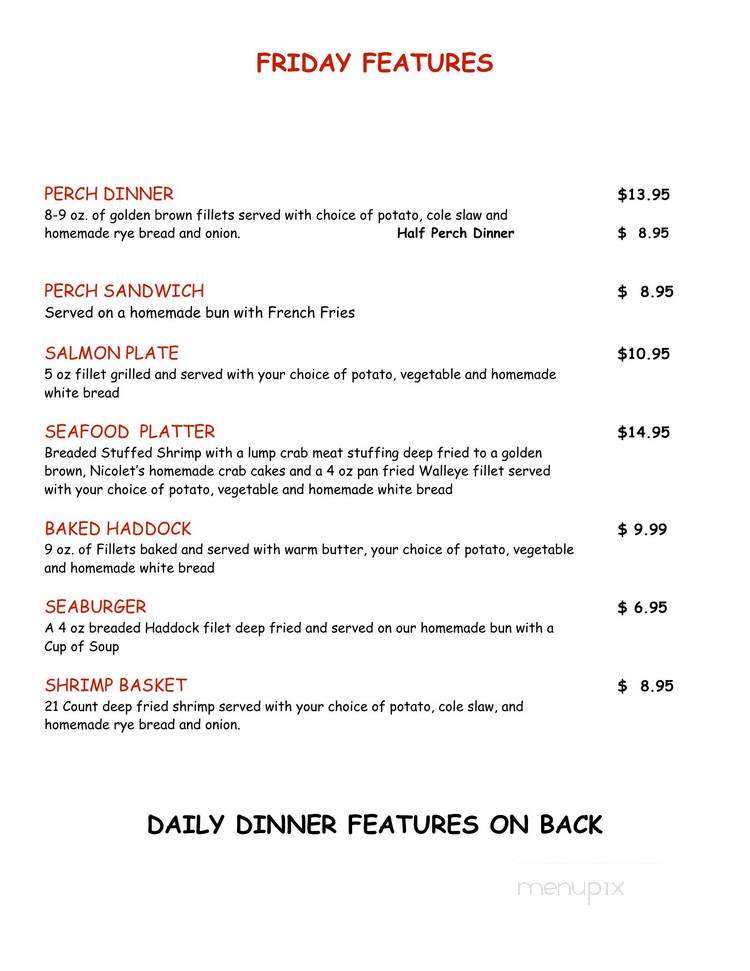 Nicolet Restaurant - De Pere, WI menu_pic