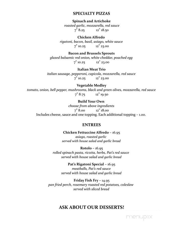 Pat's Place - Spring Green, WI menu_pic