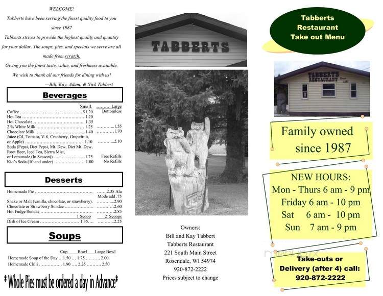 Tabbert's - Rosendale, WI menu_pic