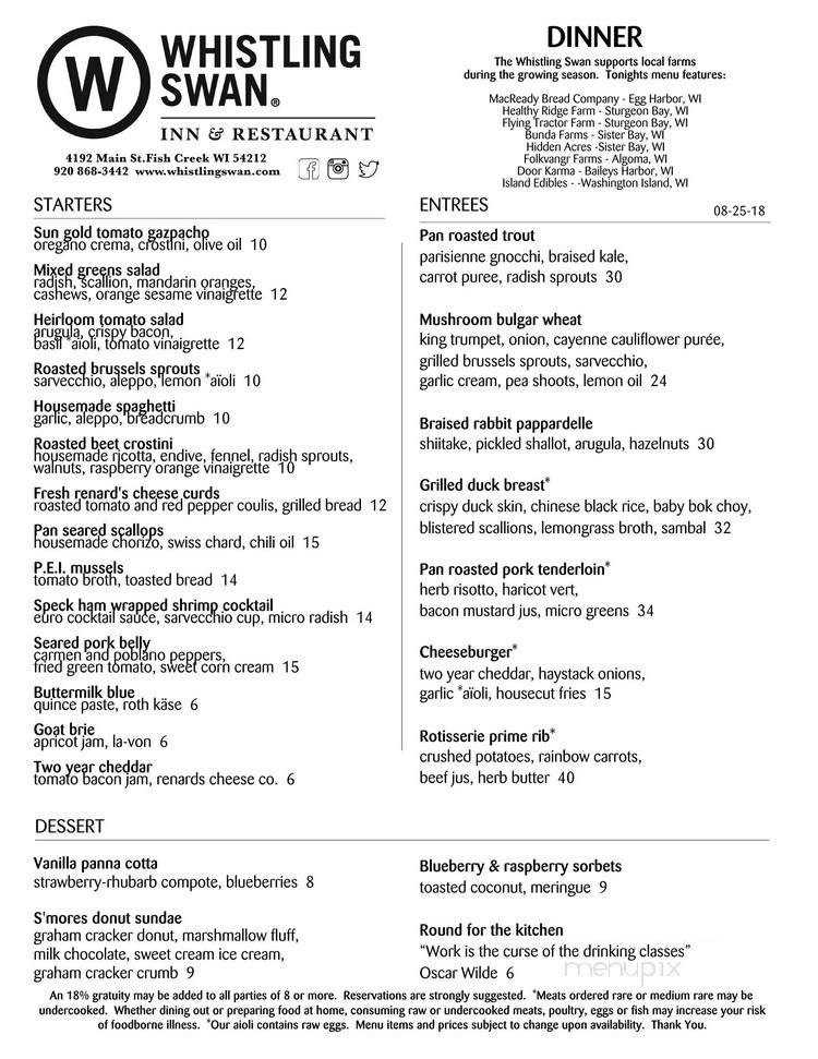 Whistling Swan - Fish Creek, WI menu_pic