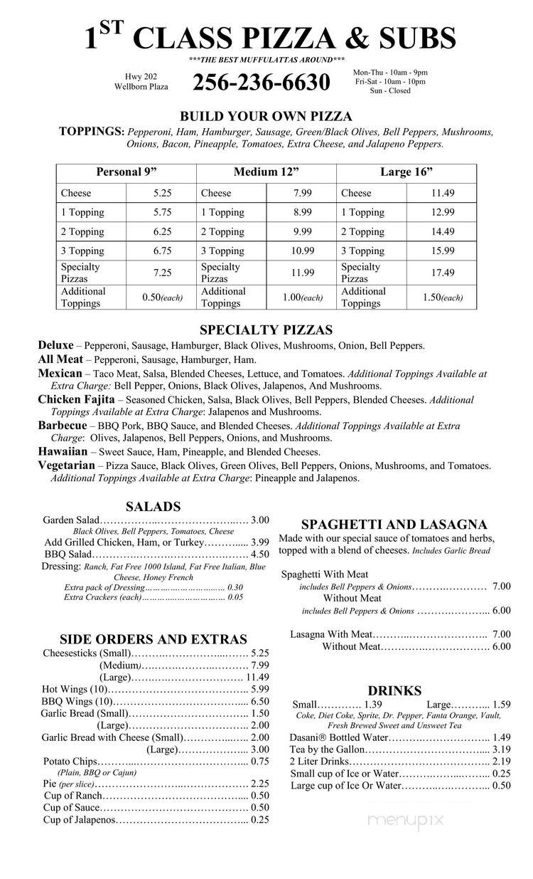 First Class Pizza & Sub - Anniston, AL menu_pic